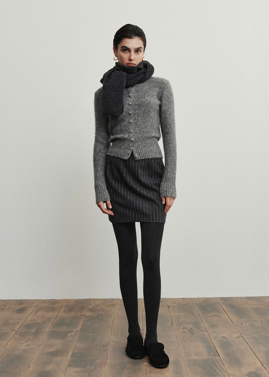 ELBORN | Itzel Wool Mini Skirt (Charcoal Stripe)