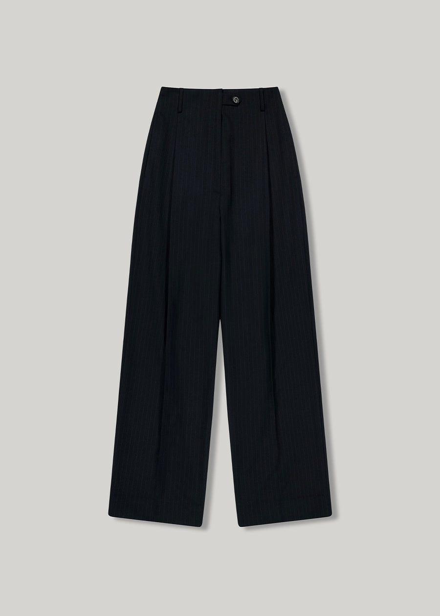 ELBORN | Tess Wool Slacks (Navy Stripe)