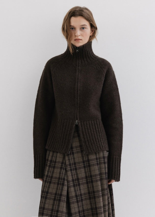 MOIA | Turtleneck Zip-Up Knit (Brown) Expected ship to 12/12/2025