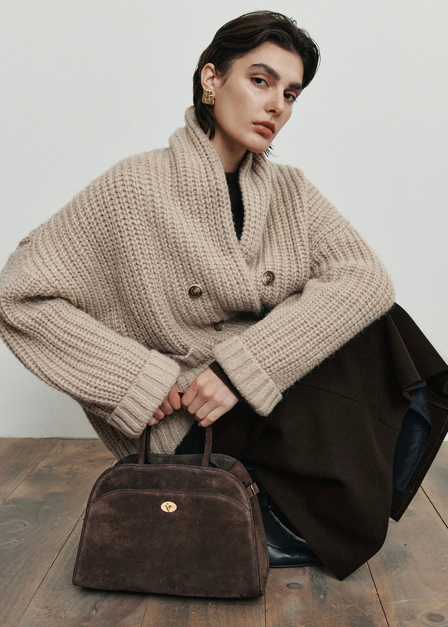 ELBORN | Double-breasted Shawl Collar Cardigan (Beige) Expected ship to 11/28/2025