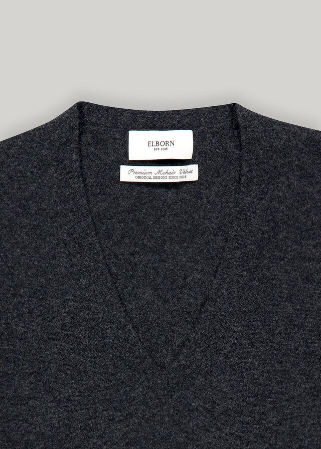 Elborn | Tiana V-neck Knit Top (Charcoal)