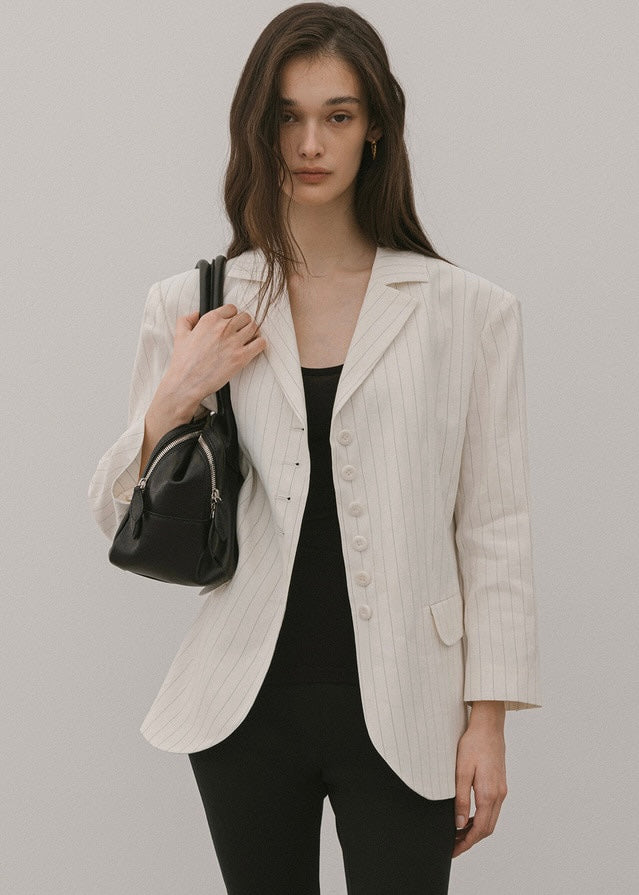 ELBORN | Diamo Linen Jacket (Ivory Stripe)