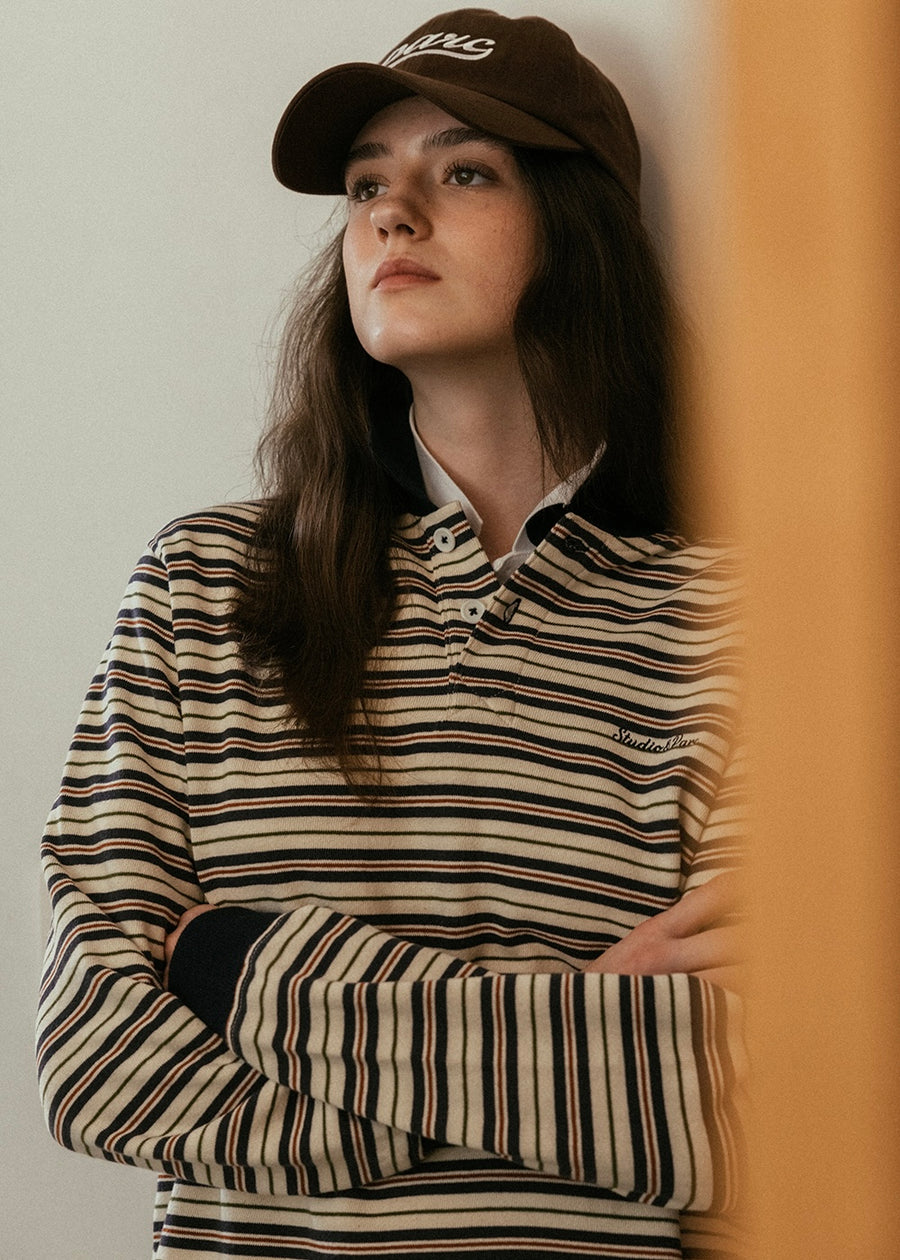 STUDIO & PARC | Multi Stripe Collar T Shirt (Navy)