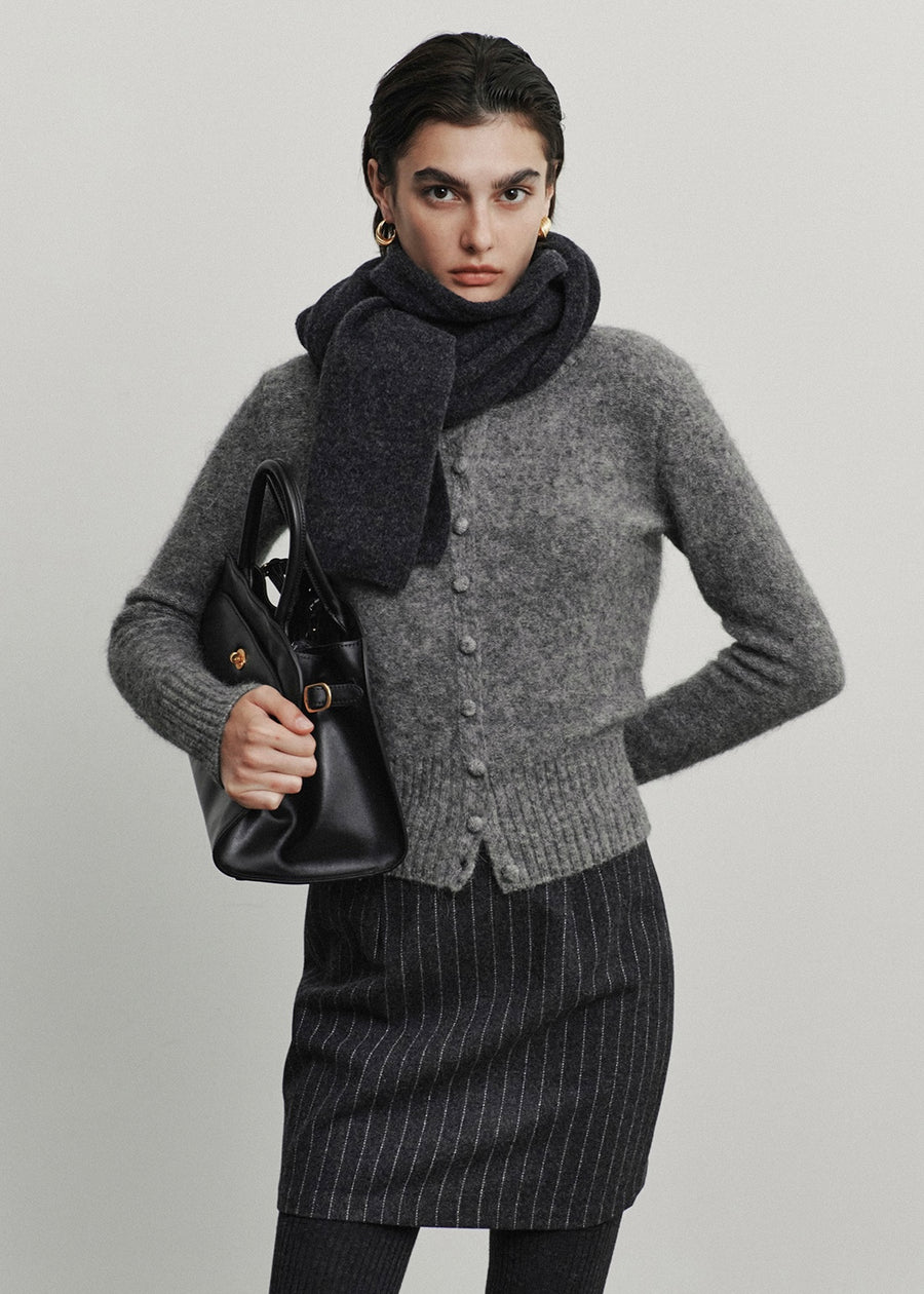 ELBORN | Itzel Wool Mini Skirt (Charcoal Stripe)