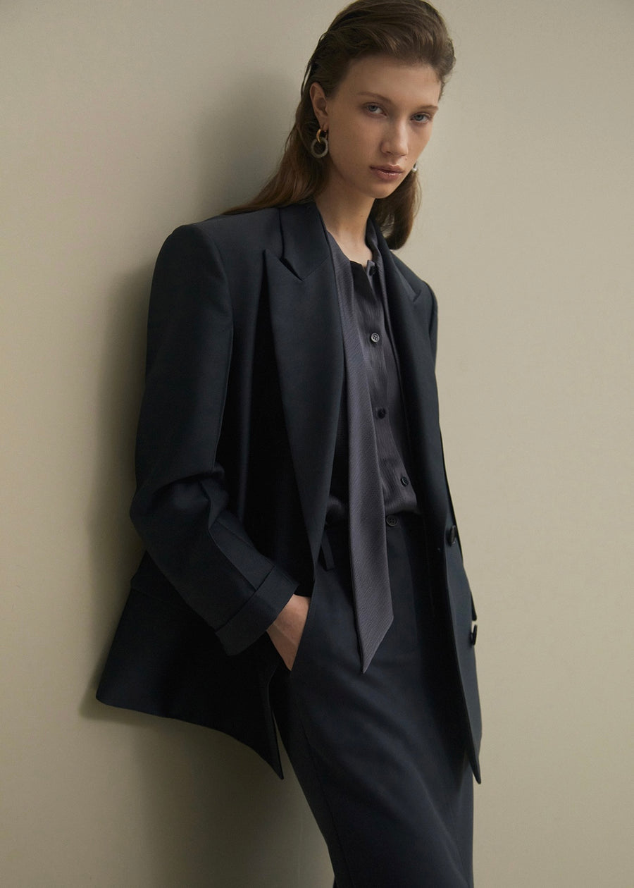 ELBORN | Andrea Wool Silk Double Blazer (Charcoal)