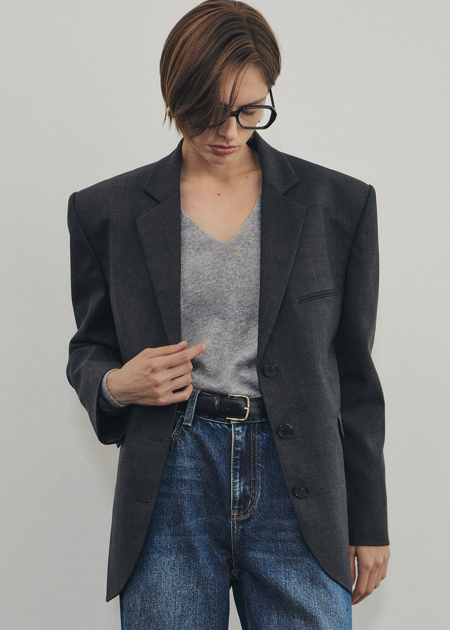 Elborn | Tiana V-neck Knit Top (Light Grey)
