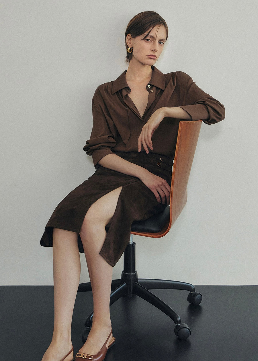 ELBORN | Lavina Suede Skirt (Brown) Expected ship to 09/12/2025