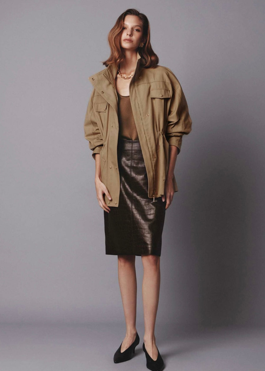 ELBORN | Loe Croc Midi Skirt (Brown) Expected ship to 10/31/2025