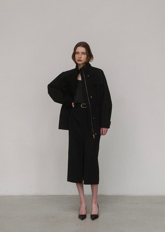 ELBORN | Avec Slit Long Skirt (Black Stripe)