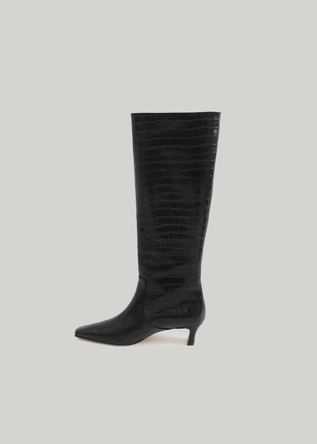 ELBORN | Vendome Leather Long Boots (Croc Black) Expected to ship 12/29/2023