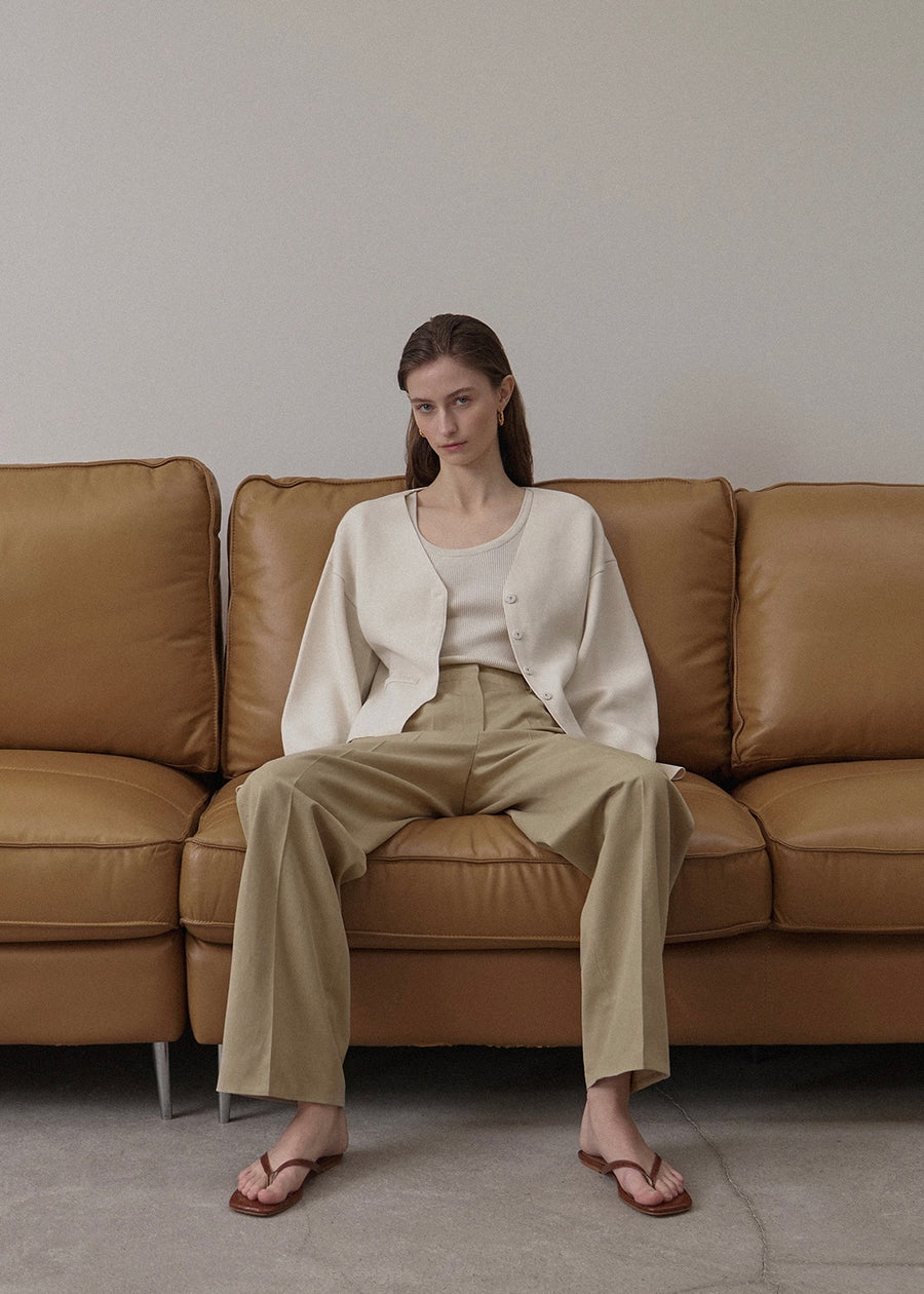 ELBORN | Riven V-neck Silk Knit Jacket (Ivory)