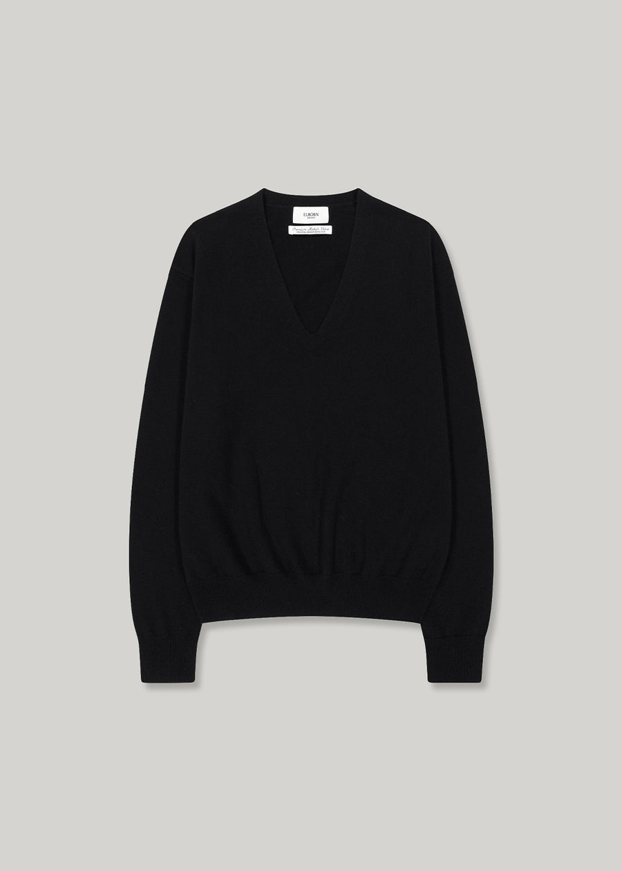 Elborn | Tiana V-neck Knit Top (Black)