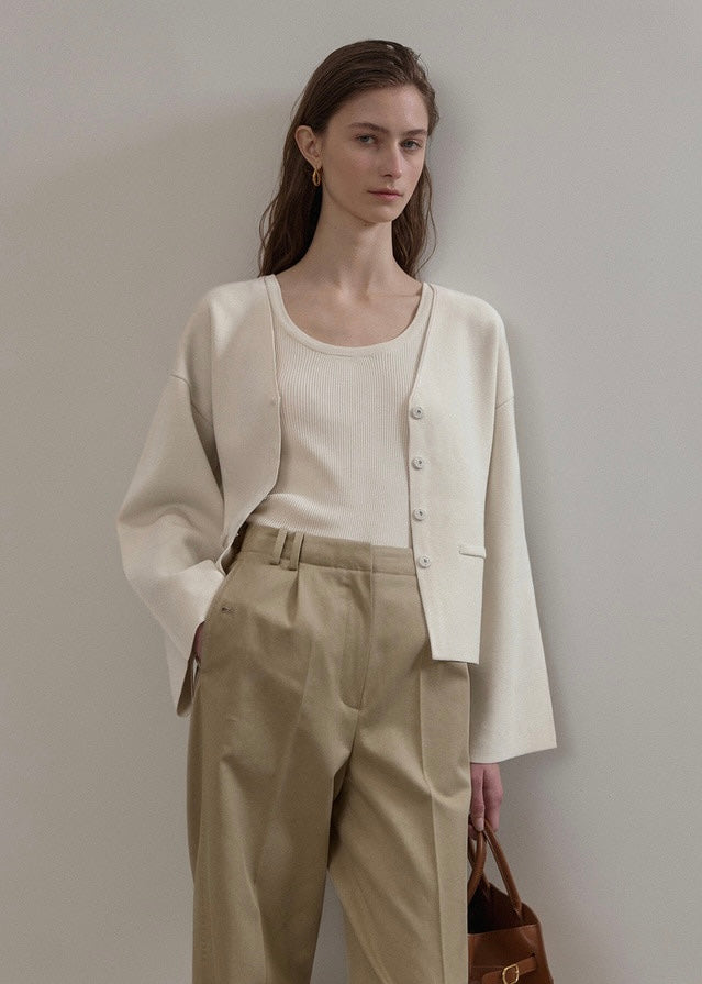 ELBORN | Riven V-neck Silk Knit Jacket (Ivory)