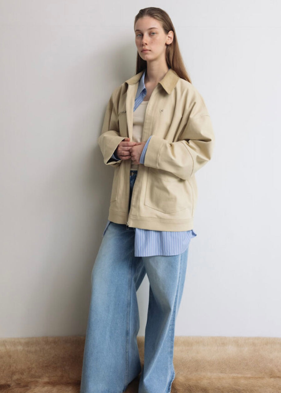 LEHA | Beau Corduroy Collar Canvas Jacket (Beige)