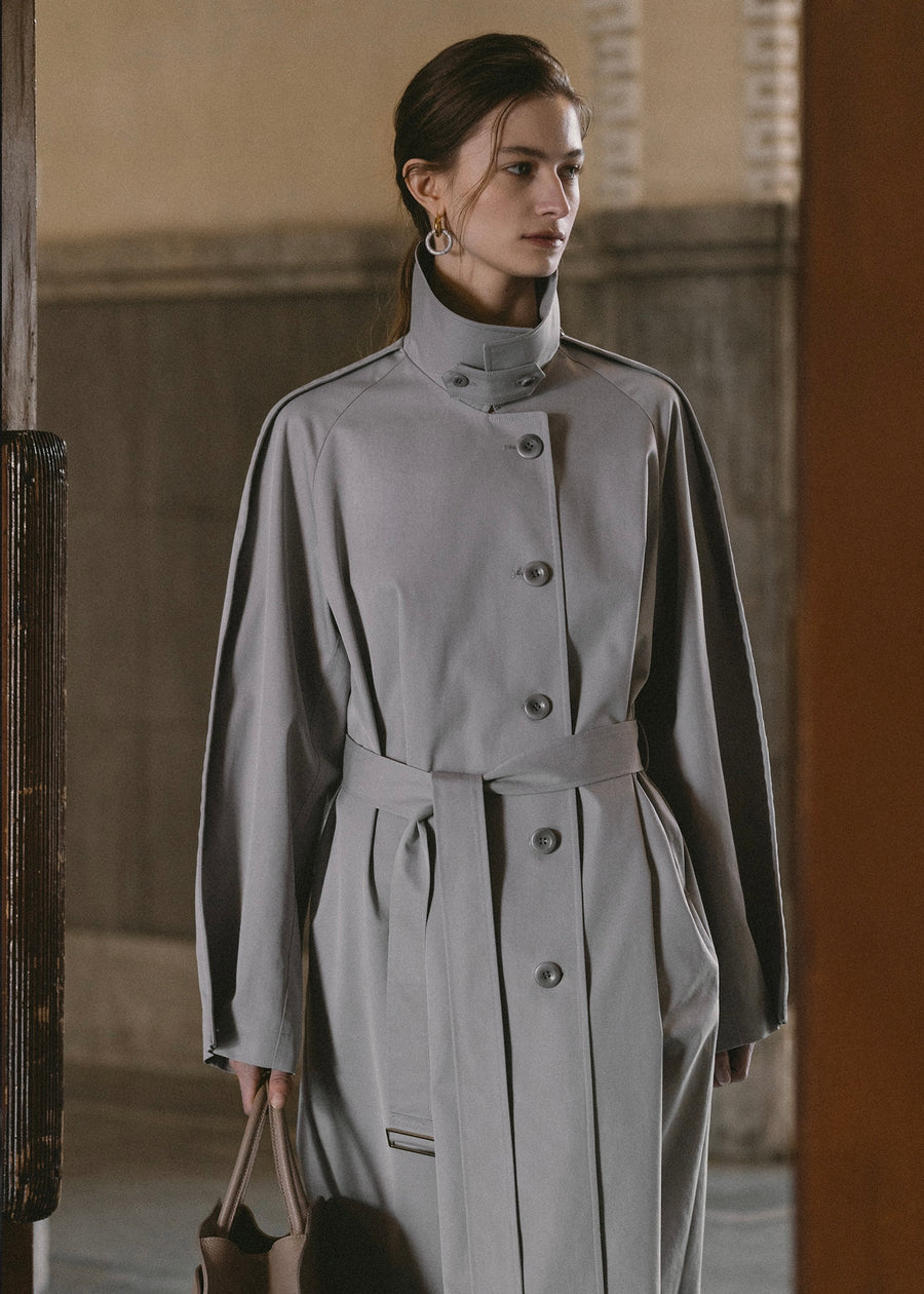 ELBORN | Martha Belted Trench Long Coat (Grey)