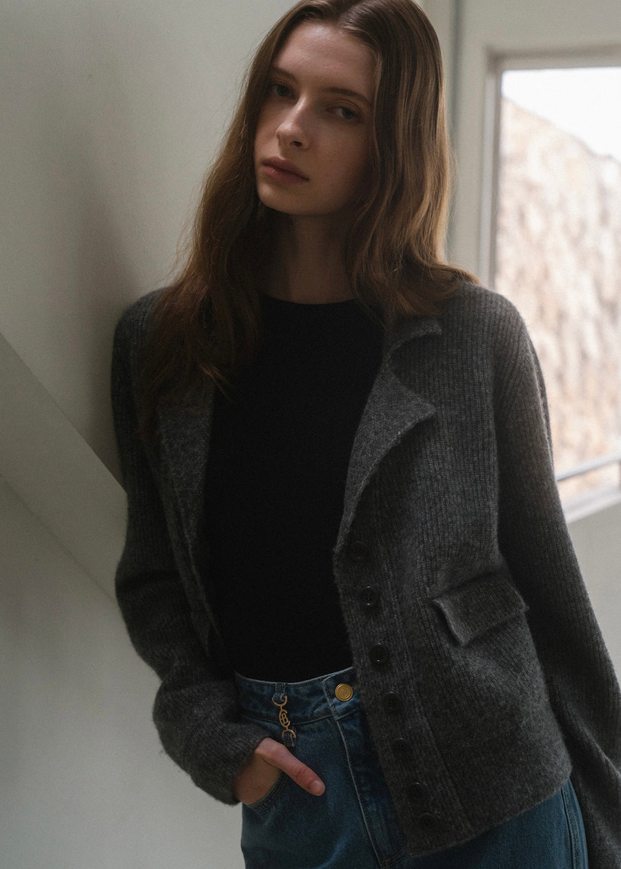 ELBORN | Dion Cashmere Knit Jacket (Charcoal)