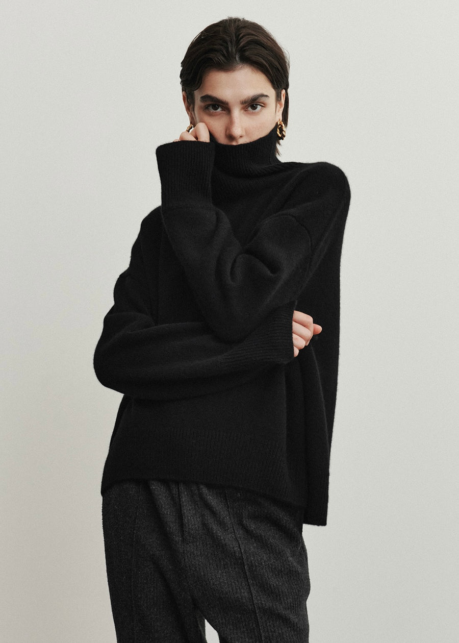 ELBORN | Becky Cashmere 100% High-neck Sweater (Black)