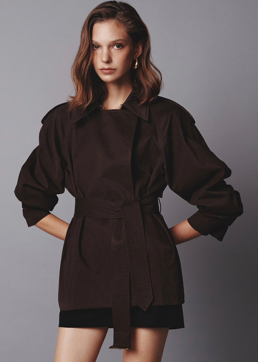 [PRE-ORDER ] ELBORN | Levell Short Trench (Brown) Expected ship to 10/31/2025