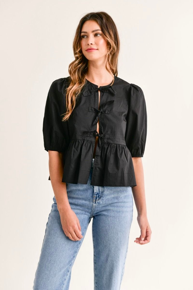 Black Self-Tie Blouse