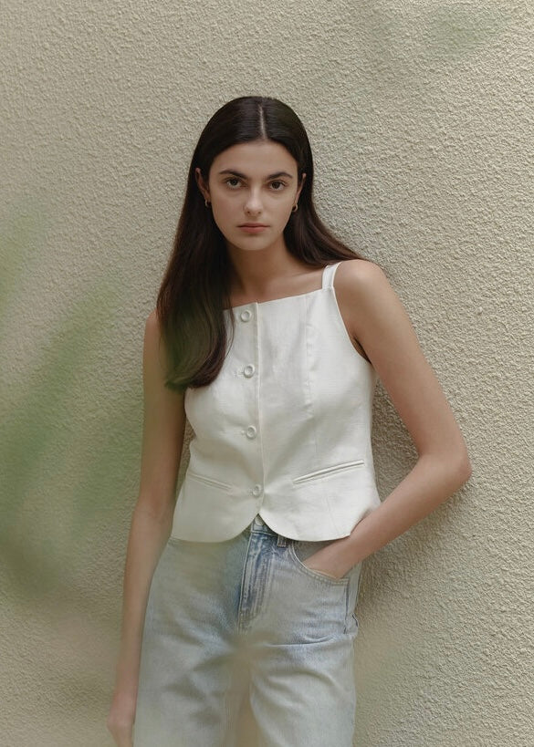 ELBORN | Marie Button Vest (Pearl)
