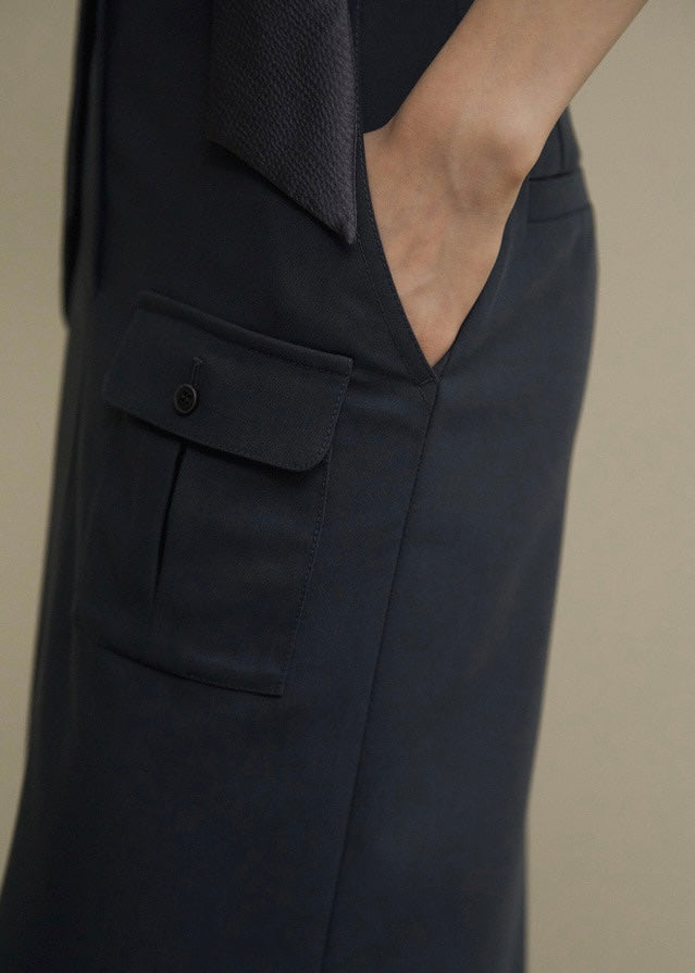 ELBORN | Daphne Long Slit Skirt (Ash Navy)