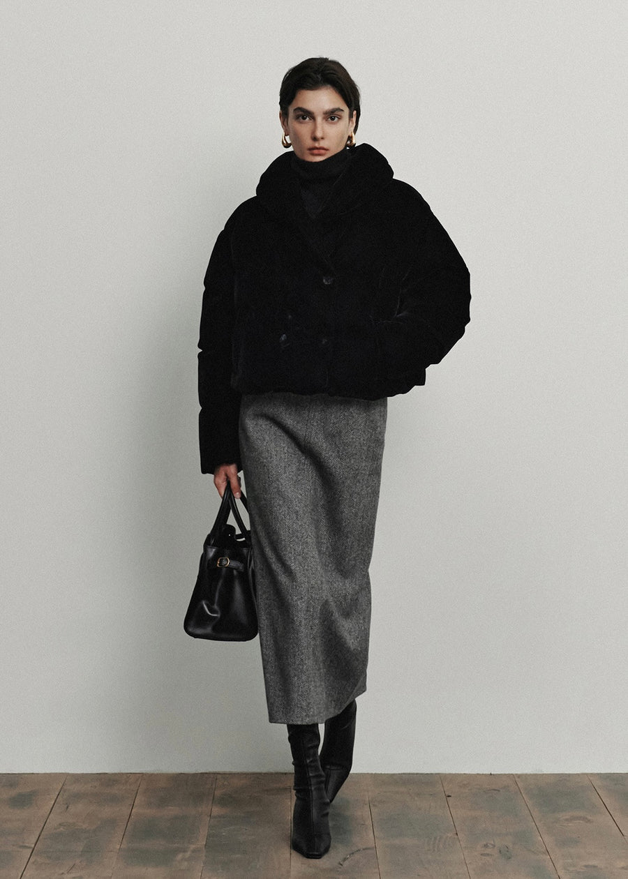 ELBORN | [Earlybird 10%] Groine Velvet Goose Down Jacket (Black) Expected ship to 12/12/2025