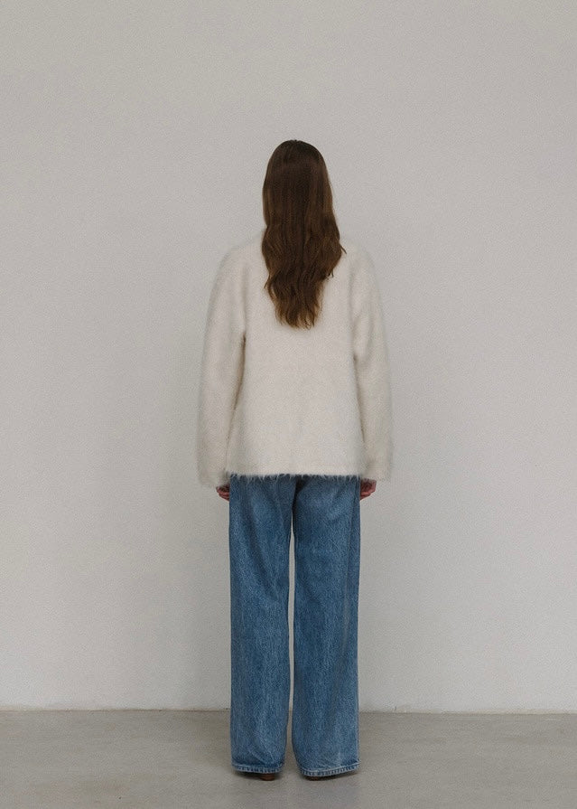 ELBORN | Jeanne V-neck Alpaca Knit Jacket (Ivory)