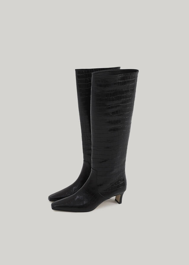 ELBORN | Vendome Leather Long Boots (Croc Black) Expected to ship 12/29/2023