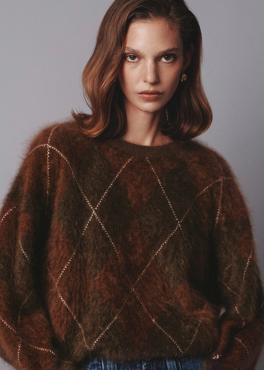 ELBORN | Argyle Cashmere Sweater (Brown) Expected ship to 10/31/2025