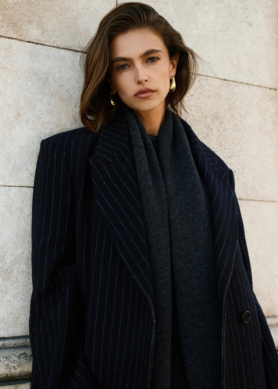 2ND-ELBORN | Adair Wool Classic Coat (Navy stripe) Expected ship to 12/12/2025