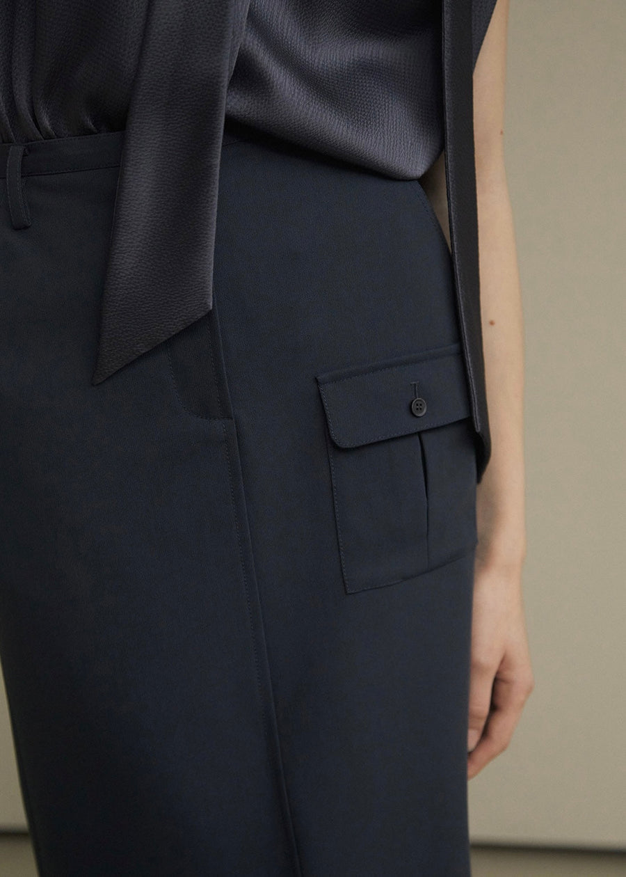 ELBORN | Daphne Long Slit Skirt (Ash Navy)