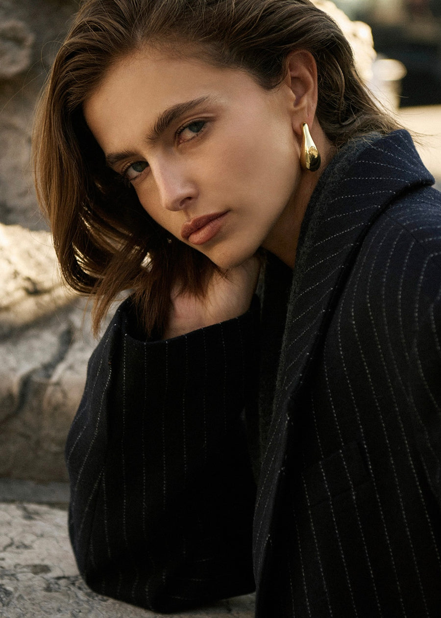 2ND-ELBORN | Adair Wool Classic Coat (Navy stripe) Expected ship to 12/12/2025