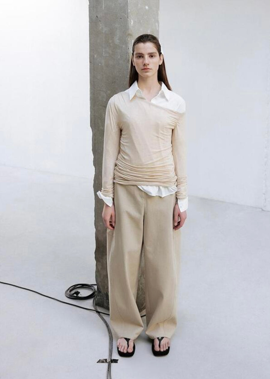 LEHA | Emile Asymmetric Jersey Top (Beige)