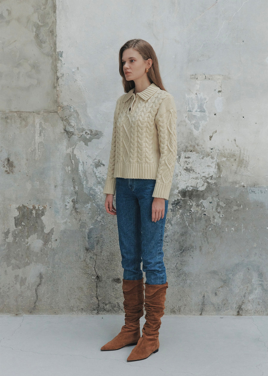 ELBORN | Poel Cable Button Sweater (Butter)
