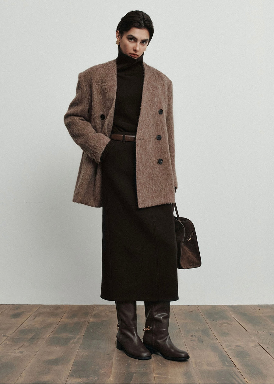 ELBORN | Becky Cashmere 100% High-neck Sweater (Brown)