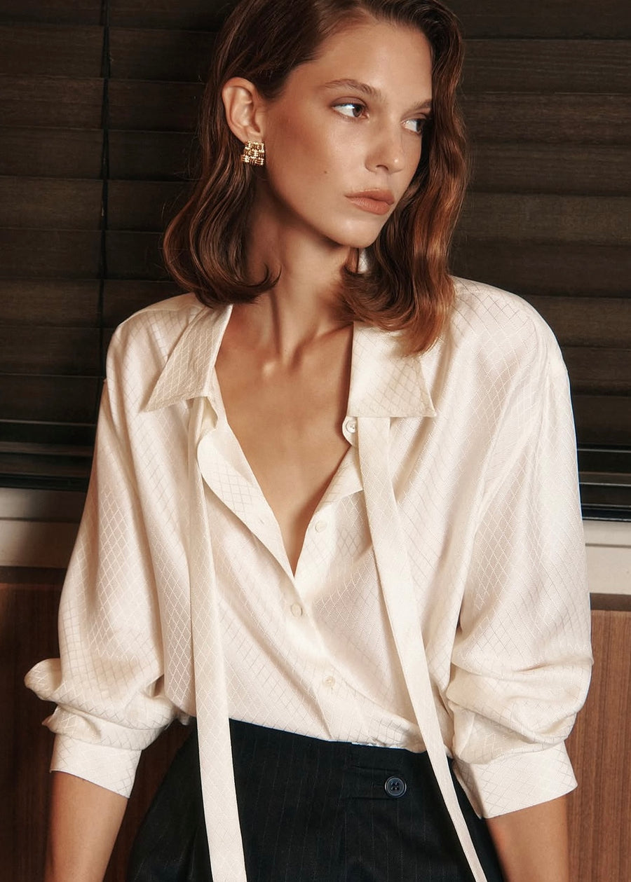 ELBORN | Cherie Silk Tie Shirt (Cream)