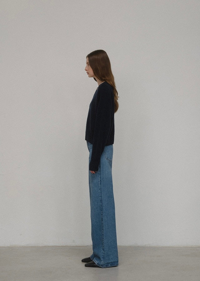 [2ND RE-ORDER] ELBORN | Melrose V-neck Cashmere Knit Top (Navy)
