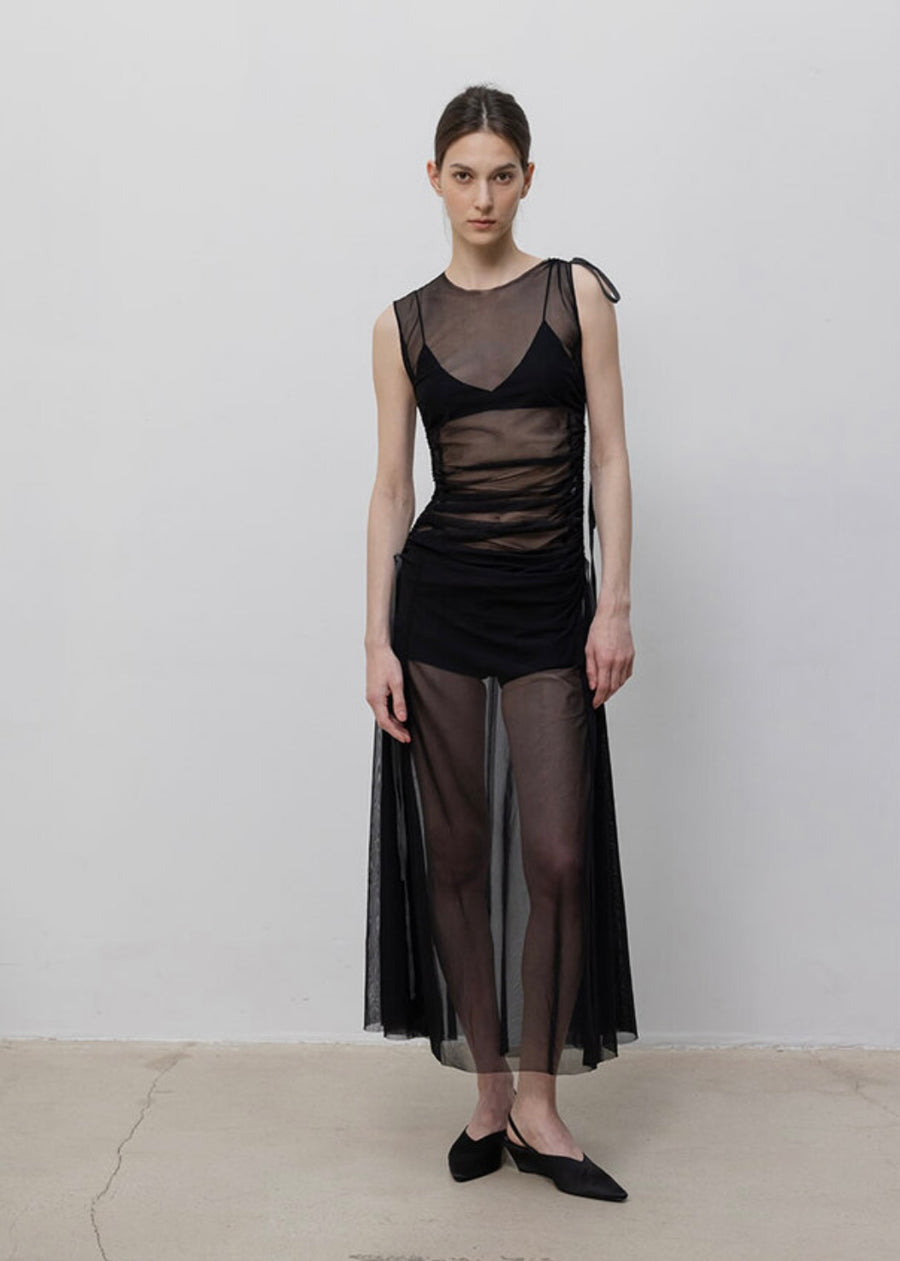 LEHA | Kenys Sheer Shirred Dress (Black)