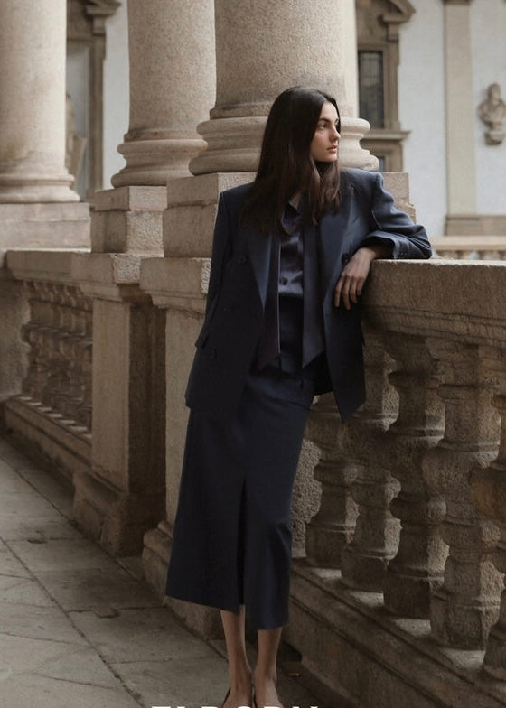 ELBORN | Andrea Wool Silk Double Blazer (Charcoal)