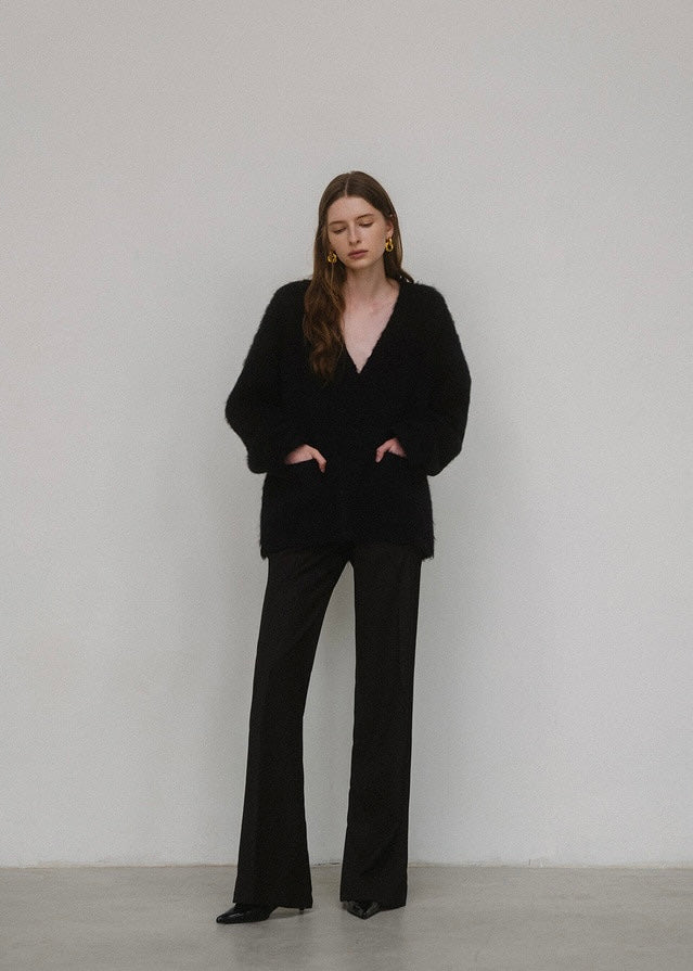 ELBORN | Jeanne V-neck Alpaca Knit Jacket (Black)