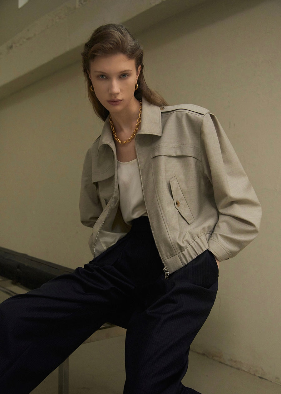 ELBORN | Gannet Wool Bomber Jacket (Beige)