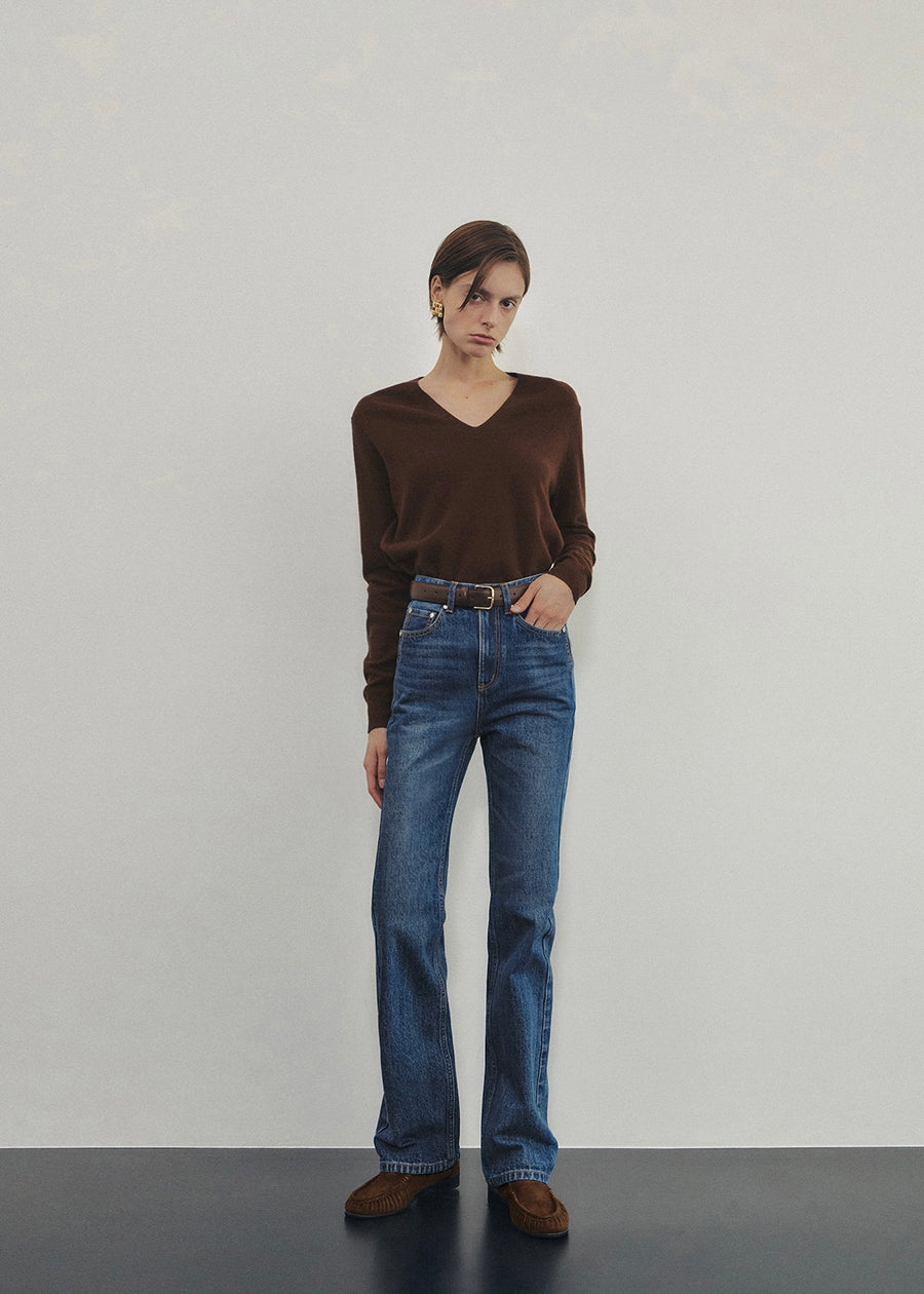 Elborn | Tiana V-neck Knit Top (Brown)