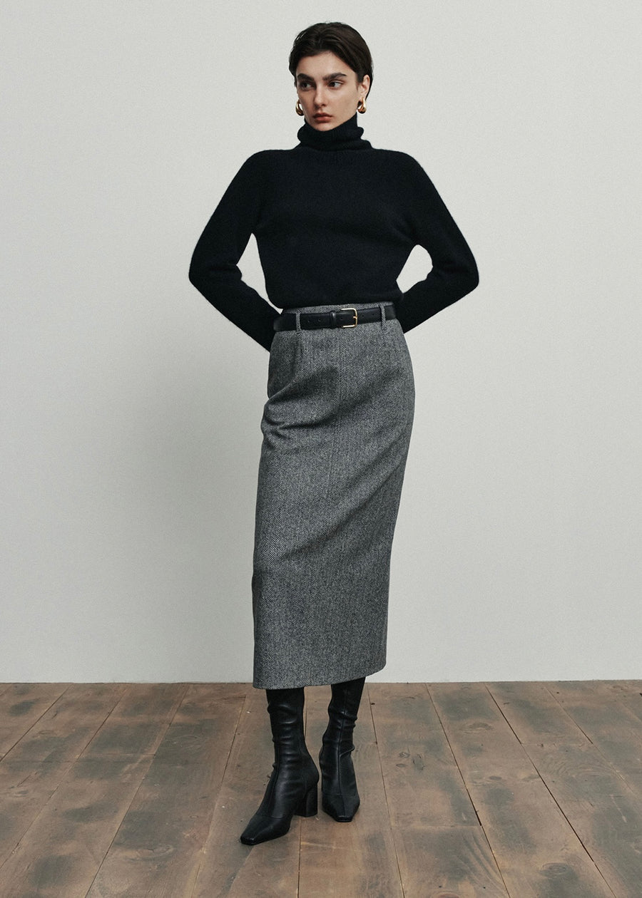 ELBORN | Bellissa Wool Long Skirt (Black)