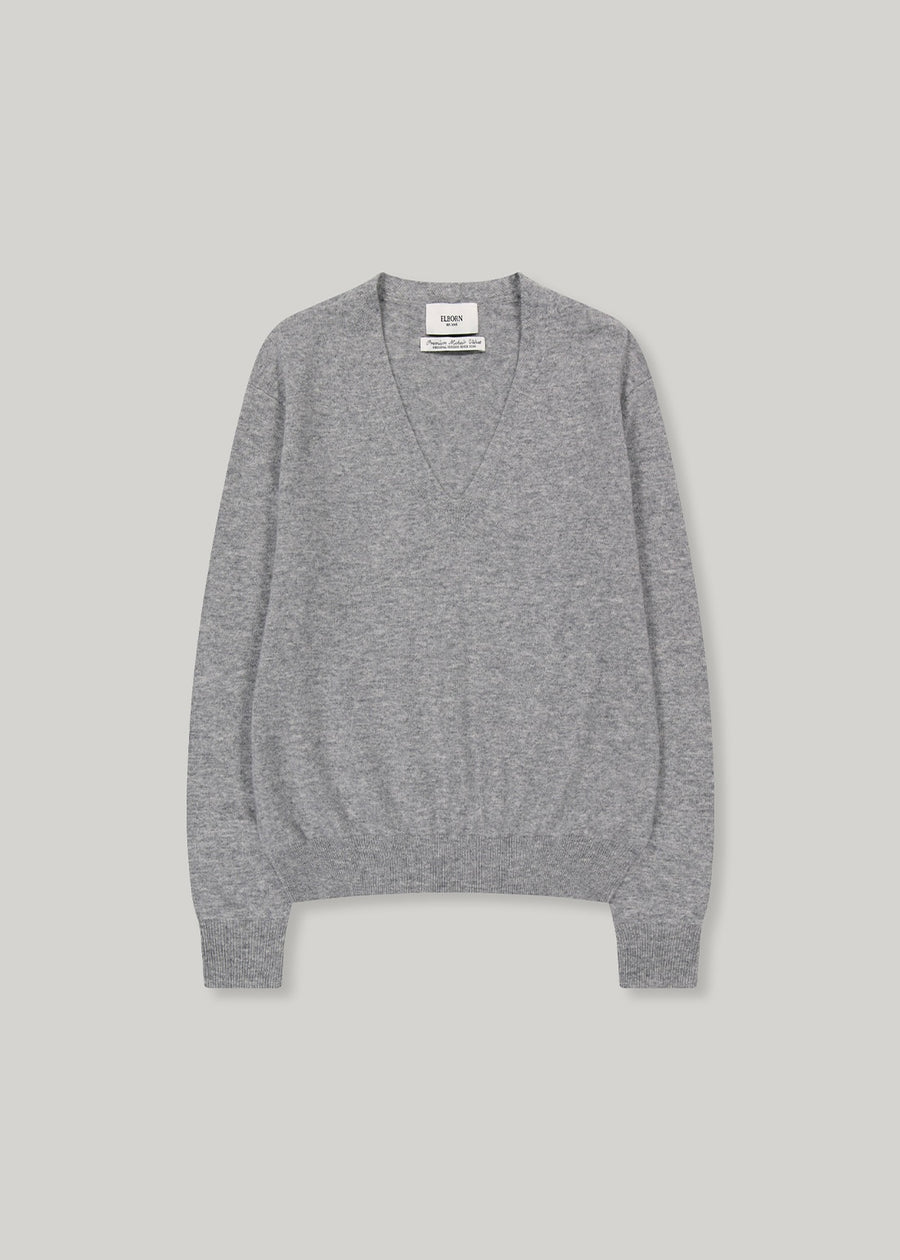 Elborn | Tiana V-neck Knit Top (Light Grey)