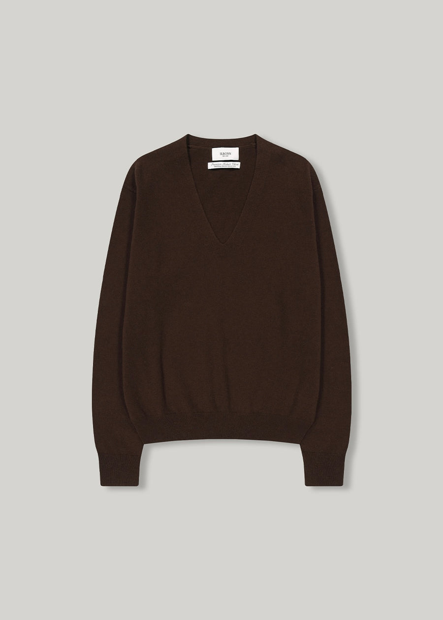 Elborn | Tiana V-neck Knit Top (Brown)