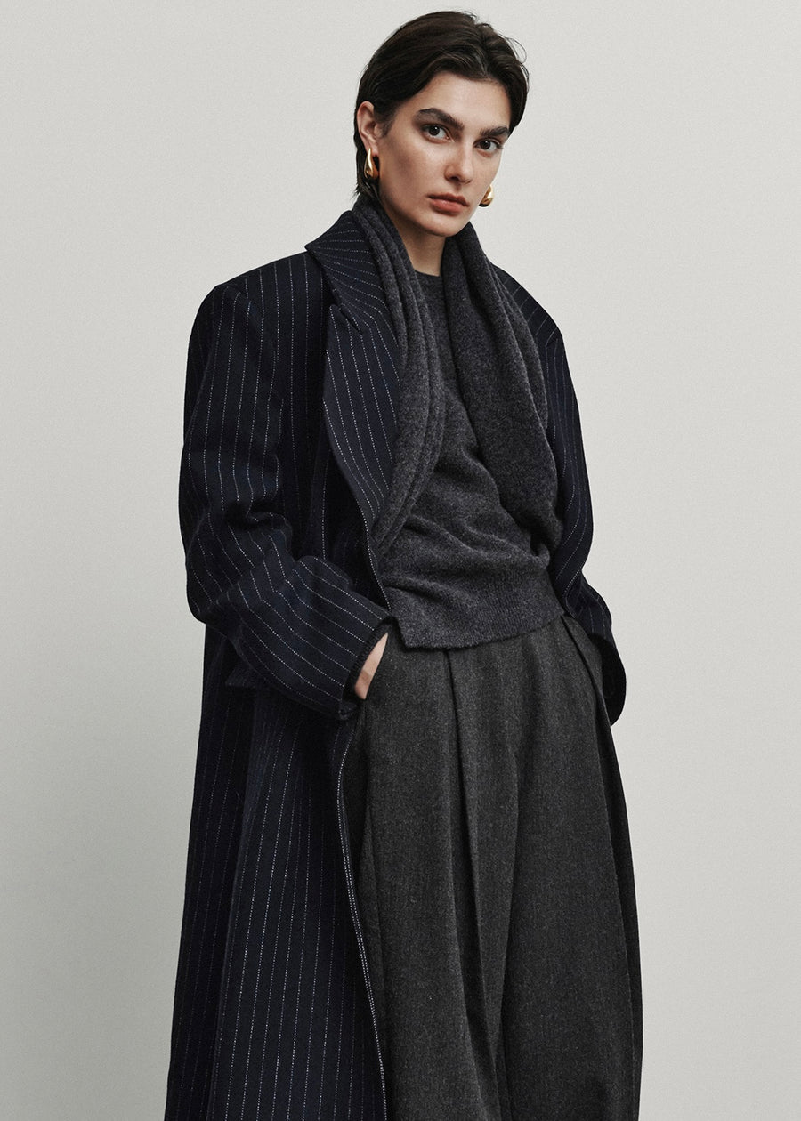 2ND-ELBORN | Adair Wool Classic Coat (Navy stripe) Expected ship to 12/12/2025