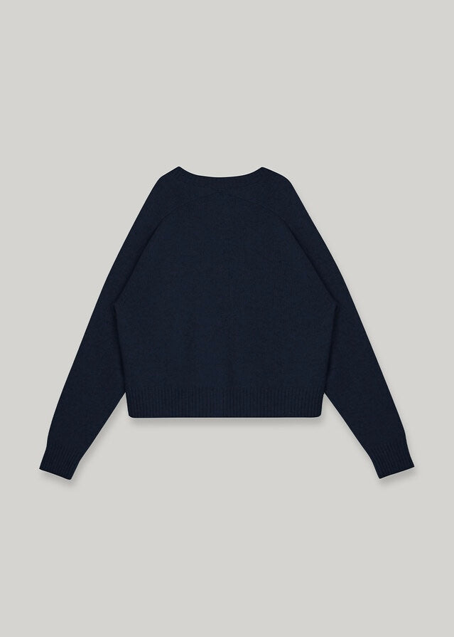 [2ND RE-ORDER] ELBORN | Melrose V-neck Cashmere Knit Top (Navy)
