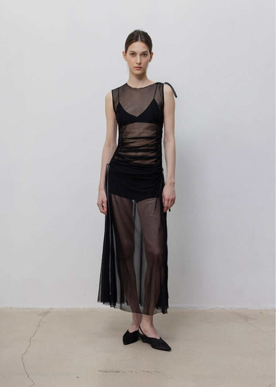 LEHA | Kenys Sheer Shirred Dress (Black)