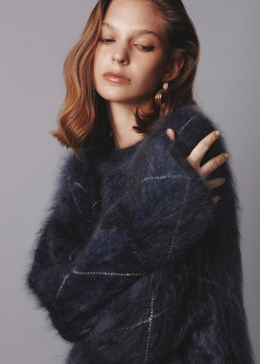 ELBORN | Argyle Cashmere Sweater (Navy) Expected ship to 10/31/2025