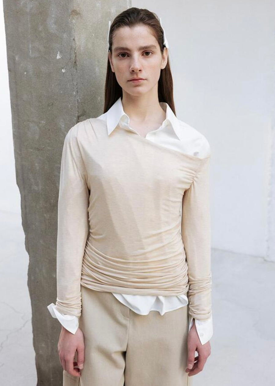 LEHA | Emile Asymmetric Jersey Top (Beige)